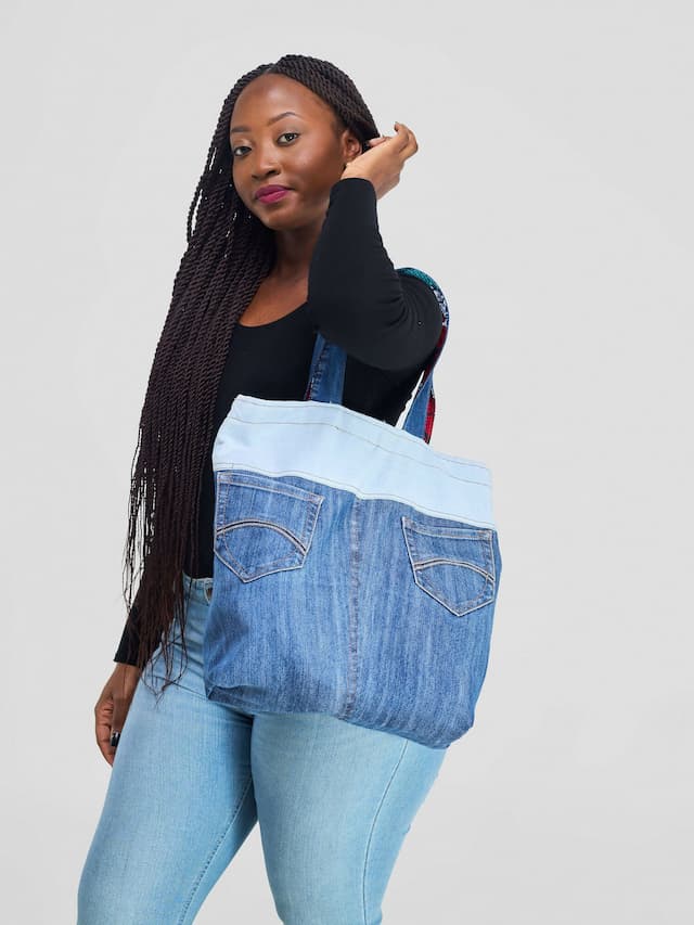 Mavazi Affordable Reversible Bag - Denim/ Ankara