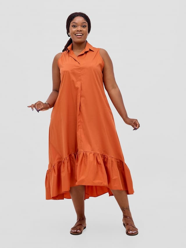 Safari Huru Halter Sleeveless High Low Dress - Rust