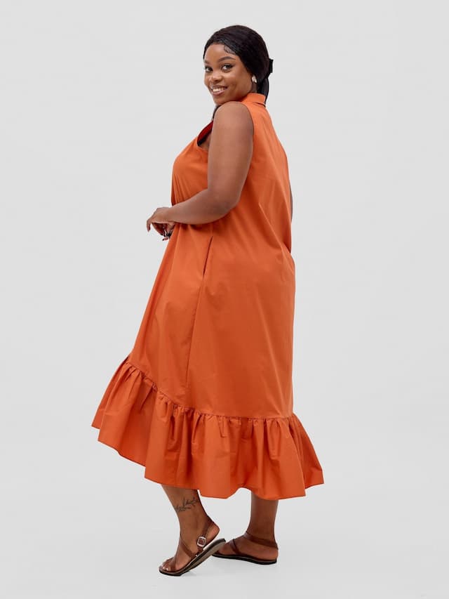 Safari Huru Halter Sleeveless High Low Dress - Rust