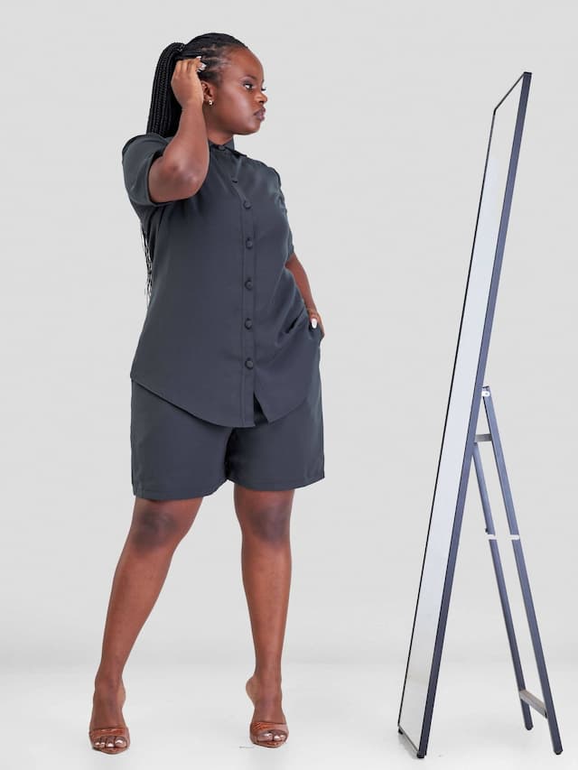 Purple Thread Kawaida Two Piece Set - Ash Grey