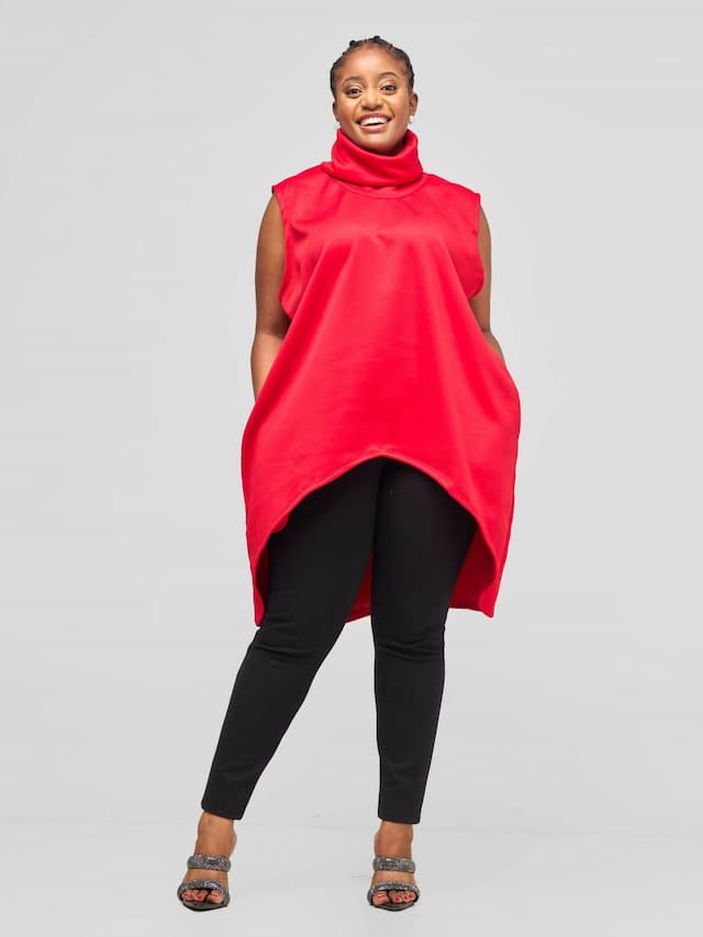 Timyt Urban Wear Comfy Turtleneck Poncho - Red