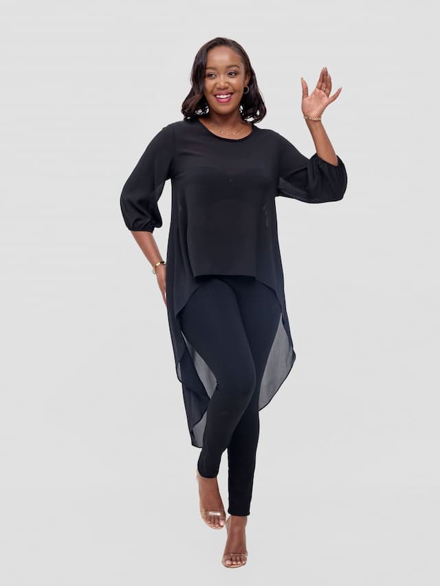 Vivo Basic Nalia High-low Chiffon Top - Black