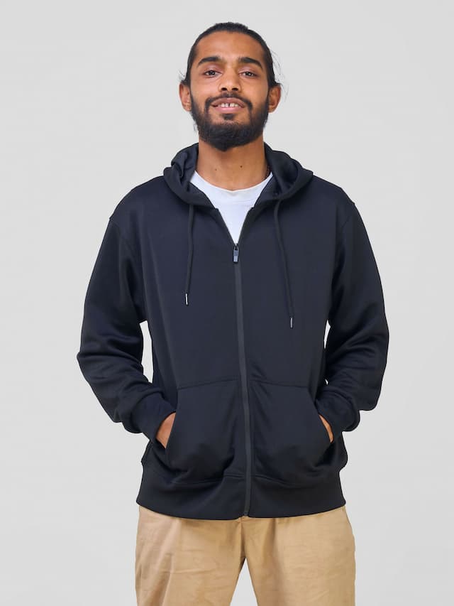 Round Neck with Zip Hoodie - Black