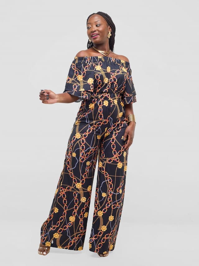 Stylish Sisters Fancy Off-Shoulder Jumpsuit - Black / Gold