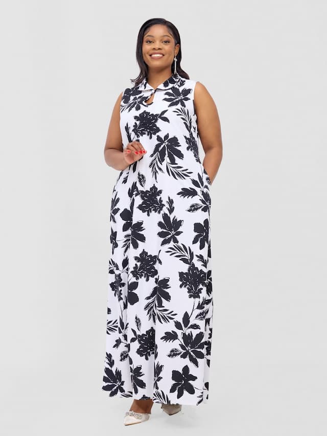 Vivo Asha Sleeveless Maxi Dress - White Peli Print