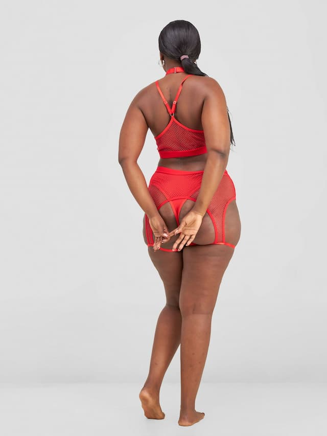 Women Fishnet Sexy Lingerie Set - Red