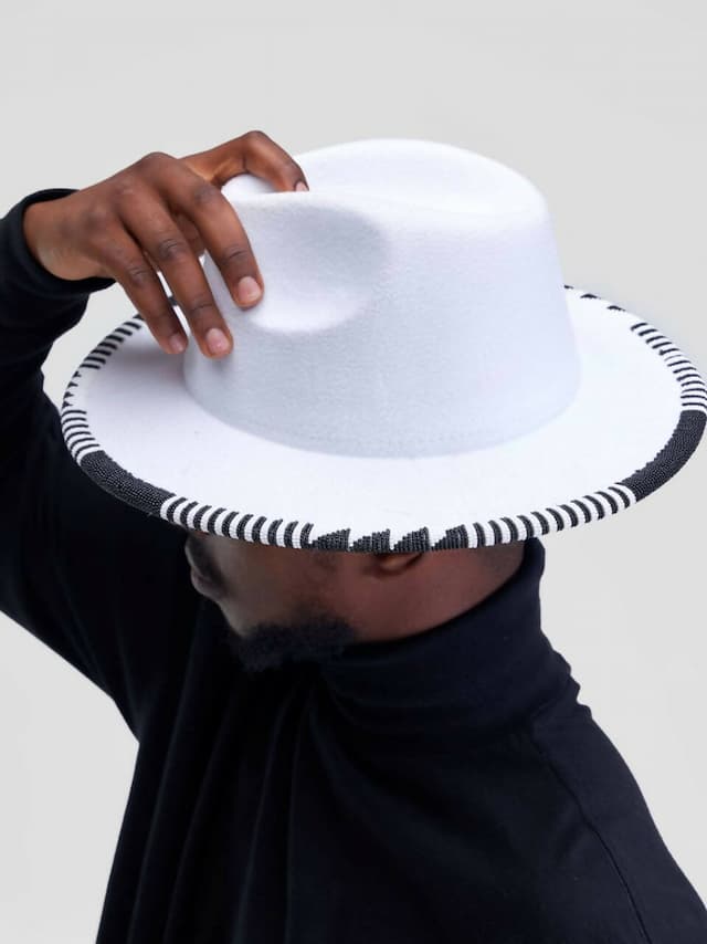 Umbo Collections Beaded Fedora Hat - White