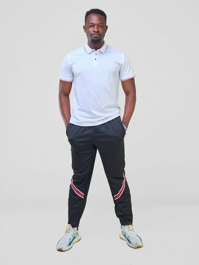 Track Pants W/Elastic Drawstring Waist - Black