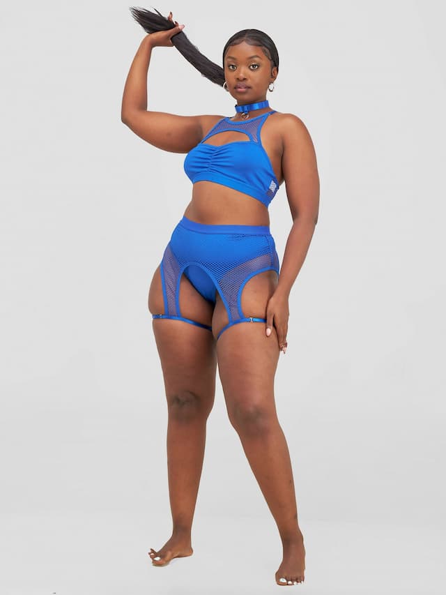 Women Fishnet Sexy Lingerie Set - Blue