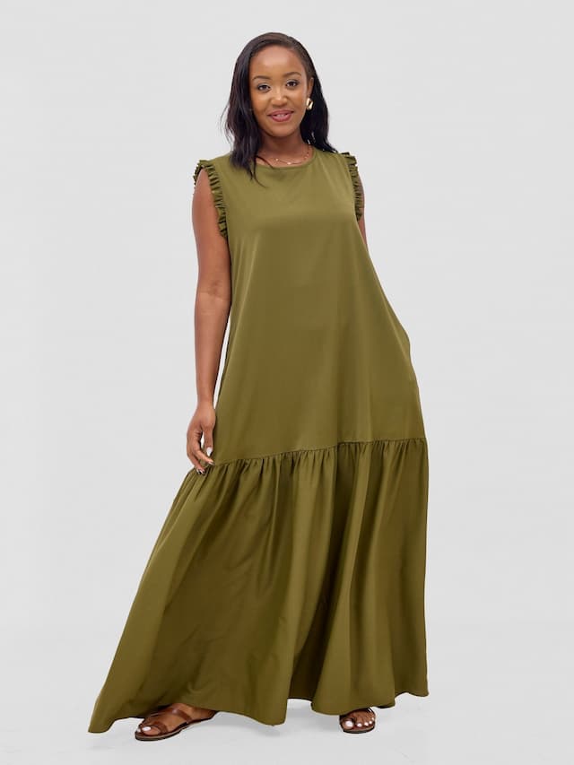 Vivo Ava Tent Flounce Maxi Dress - Hunters
