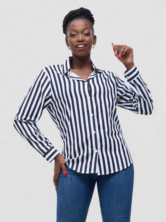 Stylish Sisters Stripped Official & Casual Shirt - Black / White