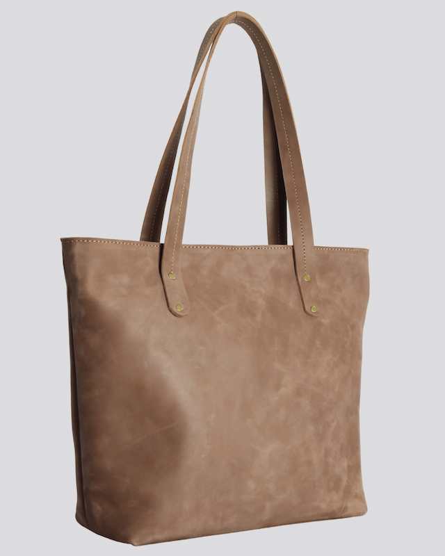 Blueberry Leathe Tote Bag - Brown
