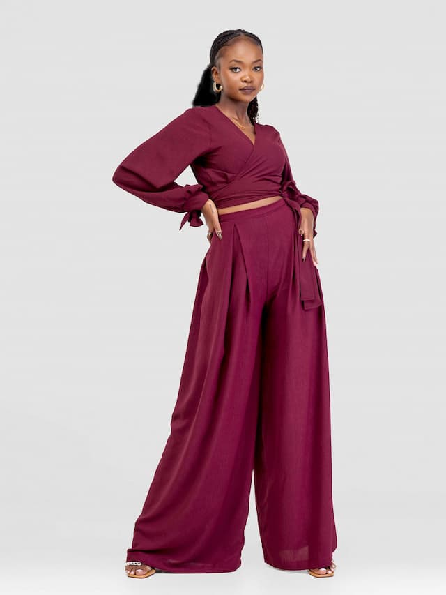 Asmara Palazzo Pants & Top Set - Maroon