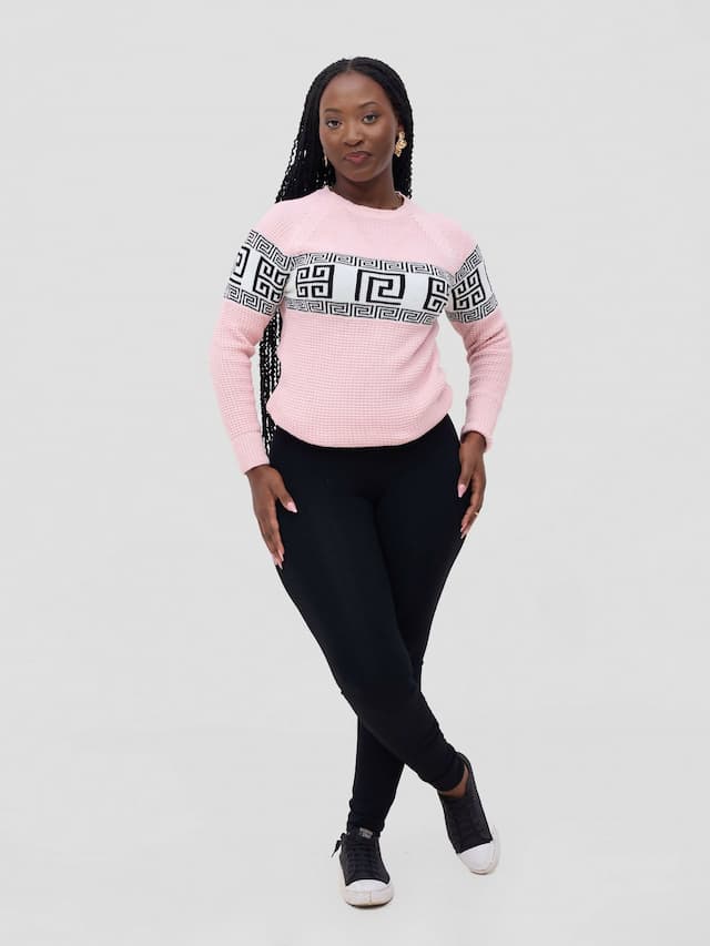 Stylish Sisters Quality Sweater Top - Light Pink / White