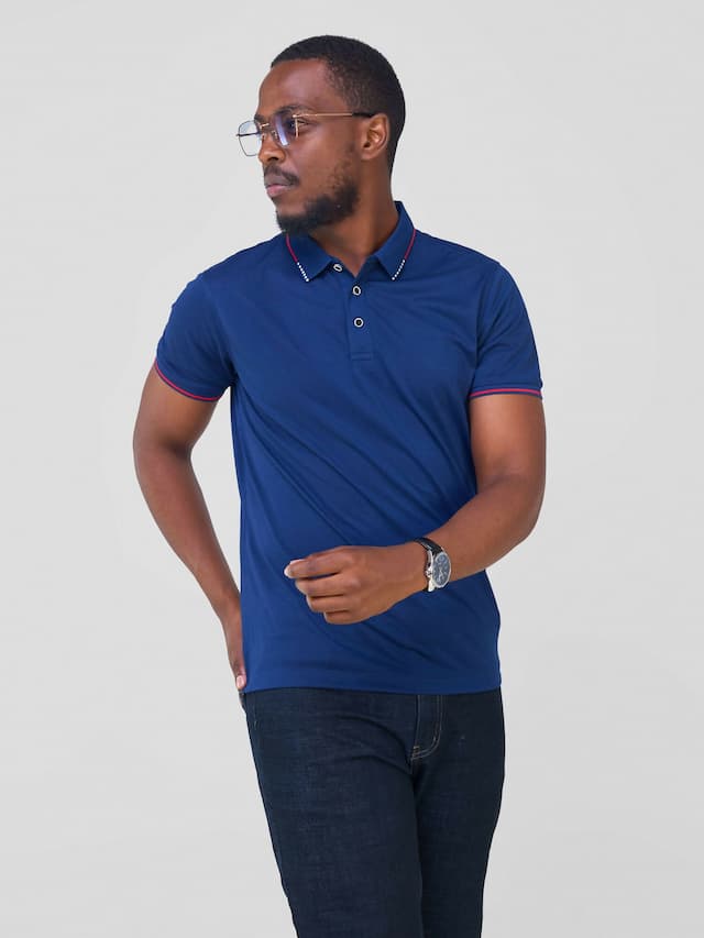 Short Sleeved Polo T - Shirt - Navy Blue