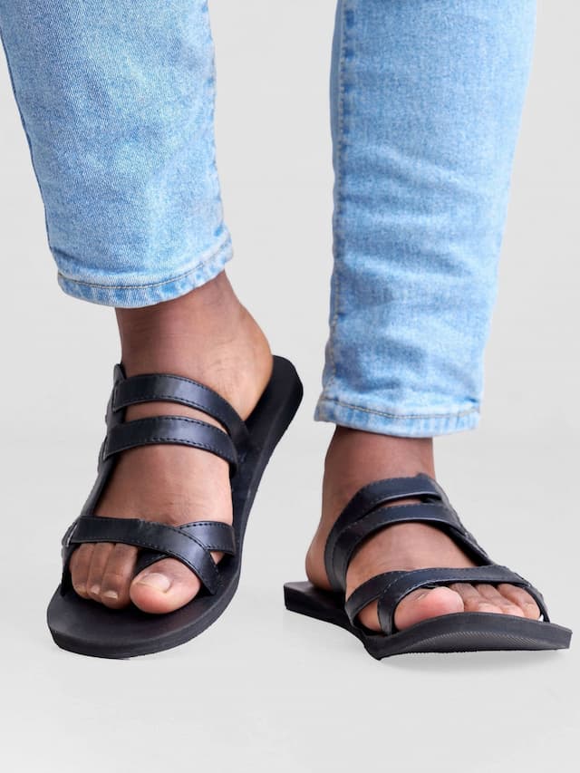 Biba Trends Collections Argento Black Criss Cross Men's Sandals - Black