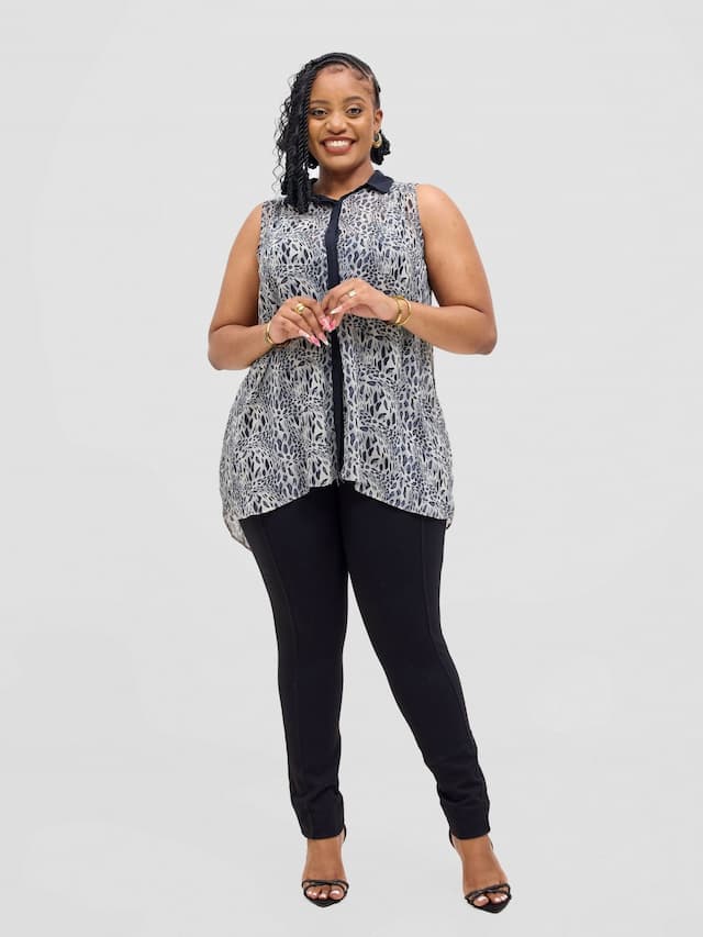 Lamazi Collections Chiffon Animal Print Sleeveless Top - Grey