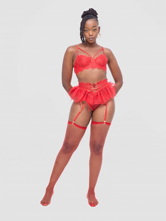 Posh Lingerie & More Lacing Detailed Fantasy Set Nightgown Lingerie - Red