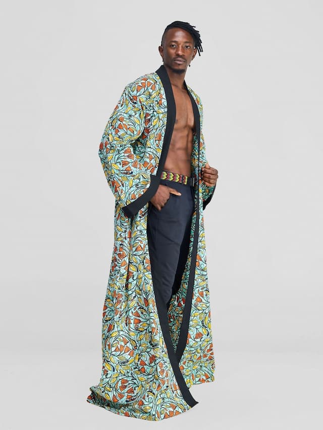 Simbaress Kijani Long Kimono - Green / Orange