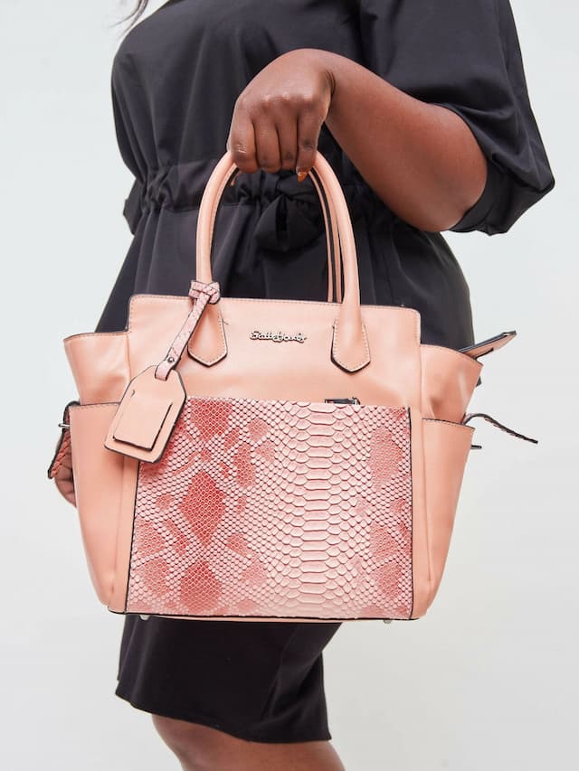 The Fashion Frenzy Snake Skin Handbag Bag - Beige