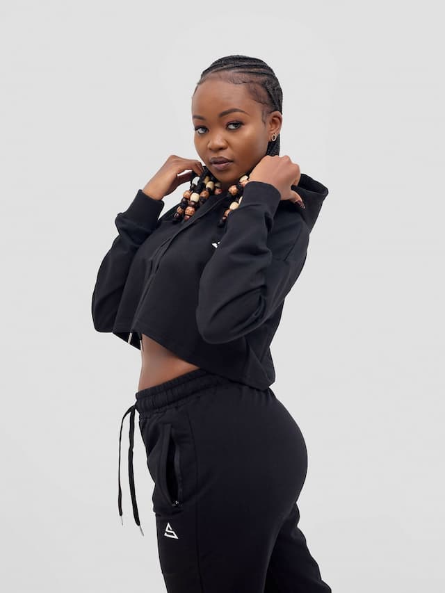 Rotator Active Wear Women's Cropped Lifestyle Hoodie Top - Black