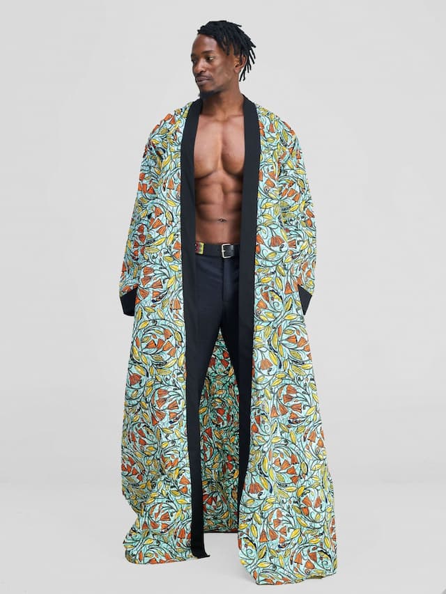 Simbaress Kijani Long Kimono - Green / Orange