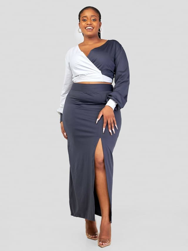 Juka Closet 2 Piece Wrap Top and Skirt - Grey