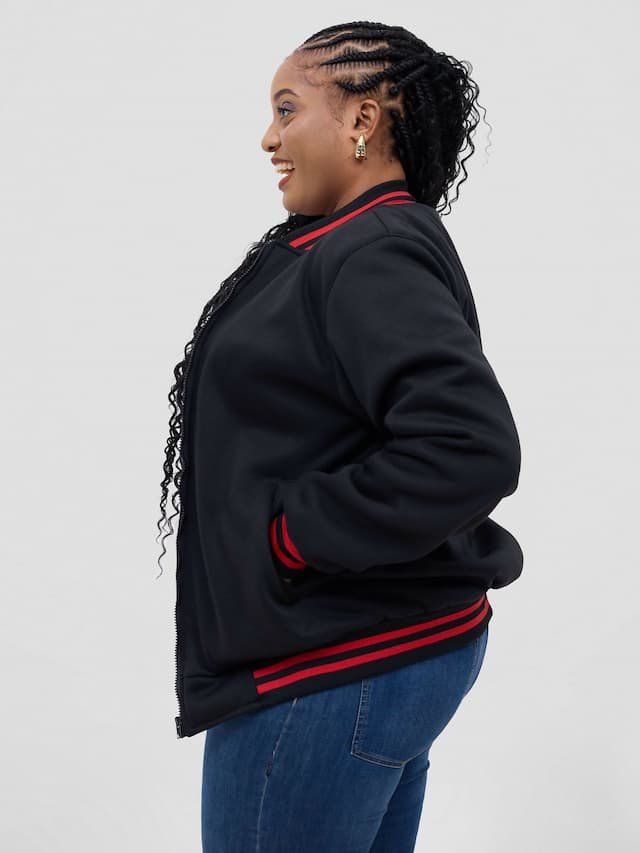 College Jacket Black With Stripes - Black