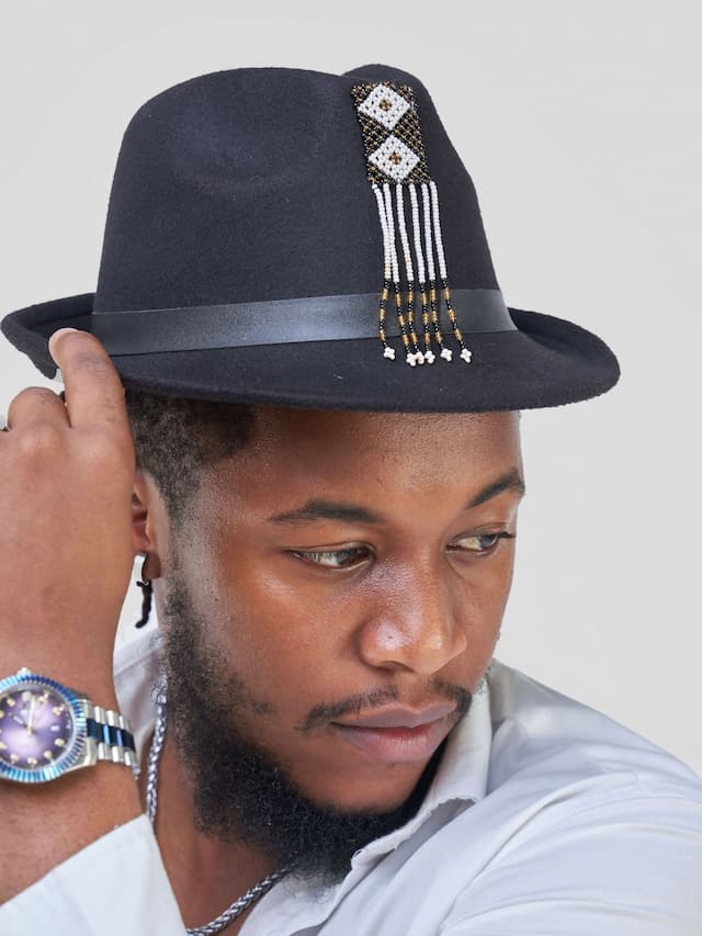 Heritage Beaded Fedora Hat - Black