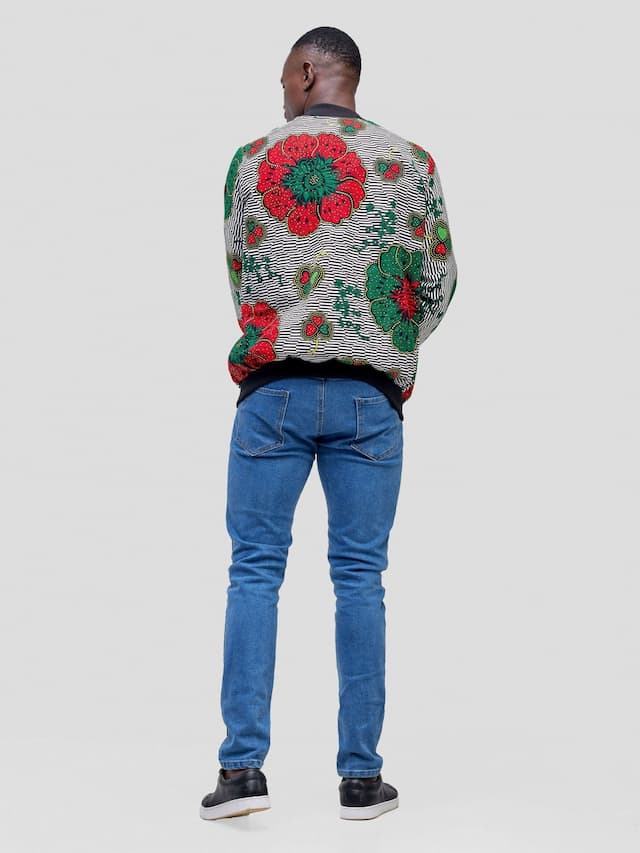 Nefpatra Unisex Ankara Bomber Jacket - Grey