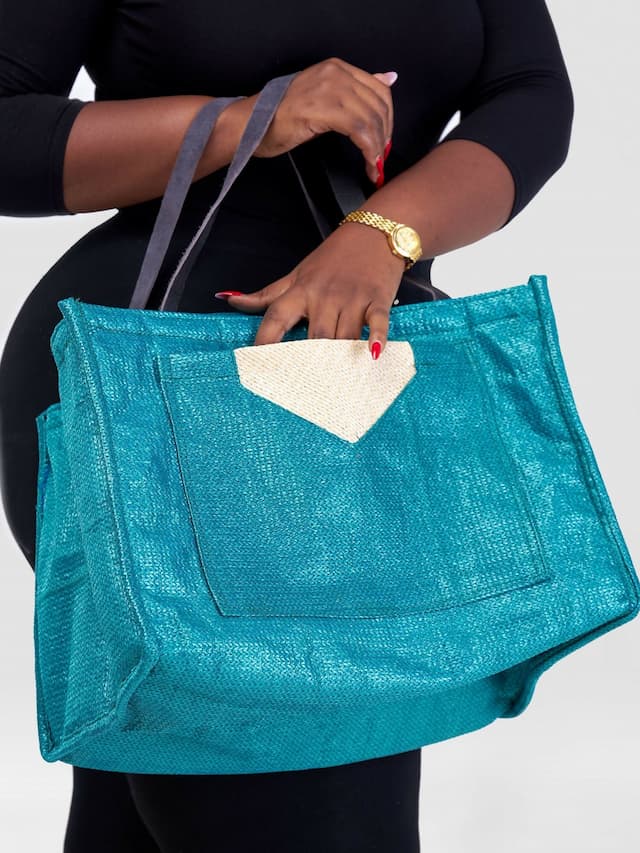 Jute Tote Bag - Teal