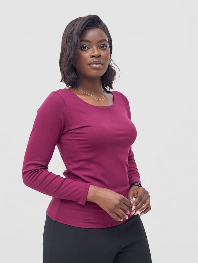 Vivo Basic Val Long Sleeve Top - Maroon