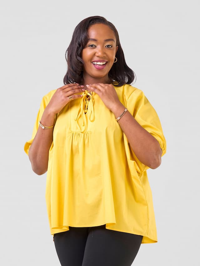 Safari Njano Tie Front Wide Top - Mustard
