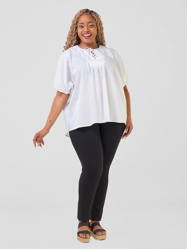 Safari Njano Tie Front Wide Top - White