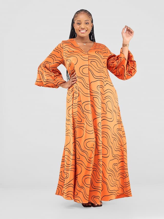 Vivo Hanabi Tent Maxi Dress - Orange/ Black Hini Print