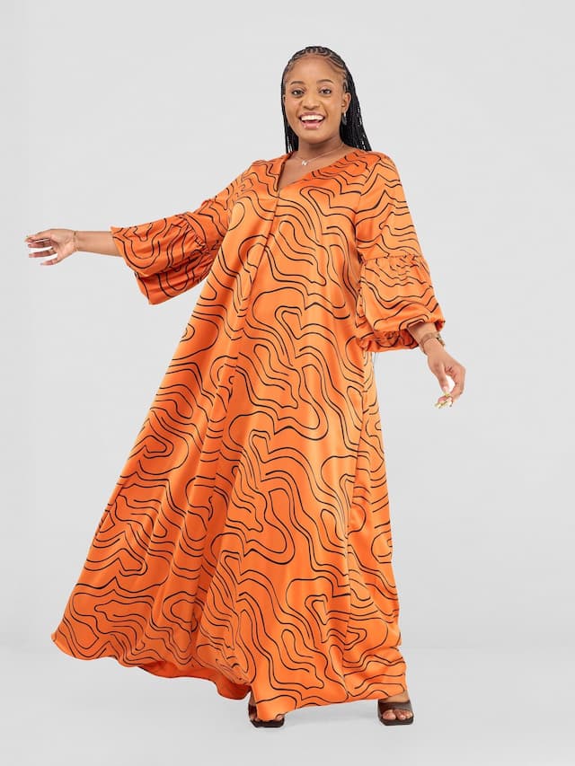 Vivo Hanabi Tent Maxi Dress - Orange/ Black Hini Print