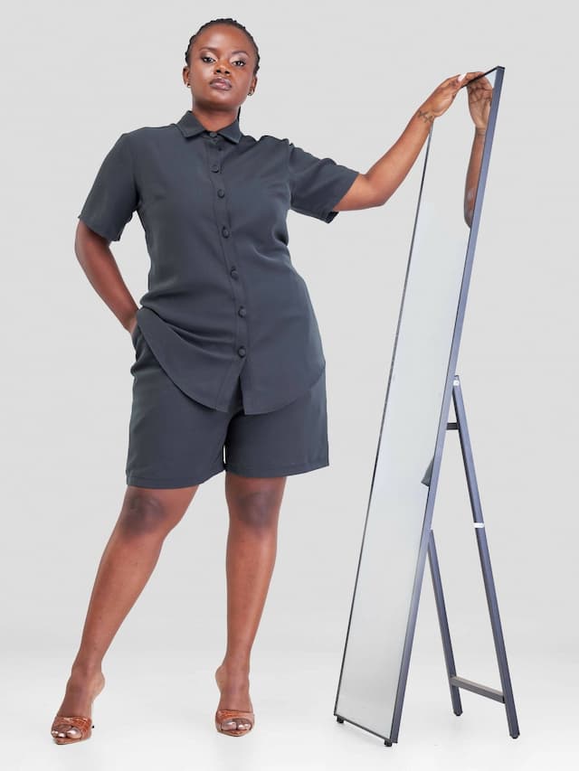 Purple Thread Kawaida Two Piece Set - Ash Grey