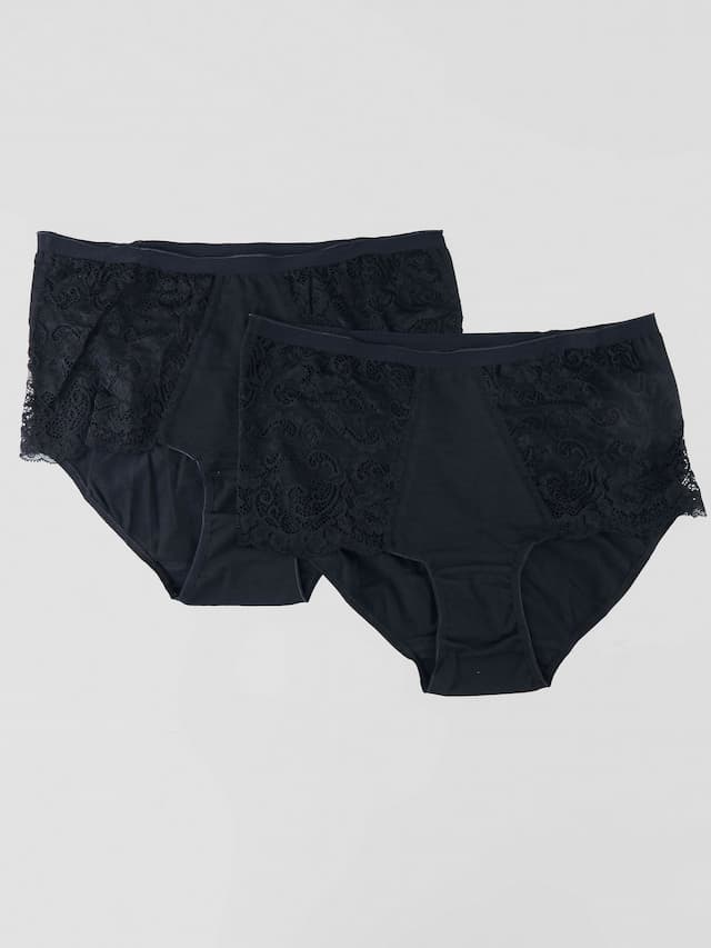 2Pk Midi Brief With Lace Panty - Black