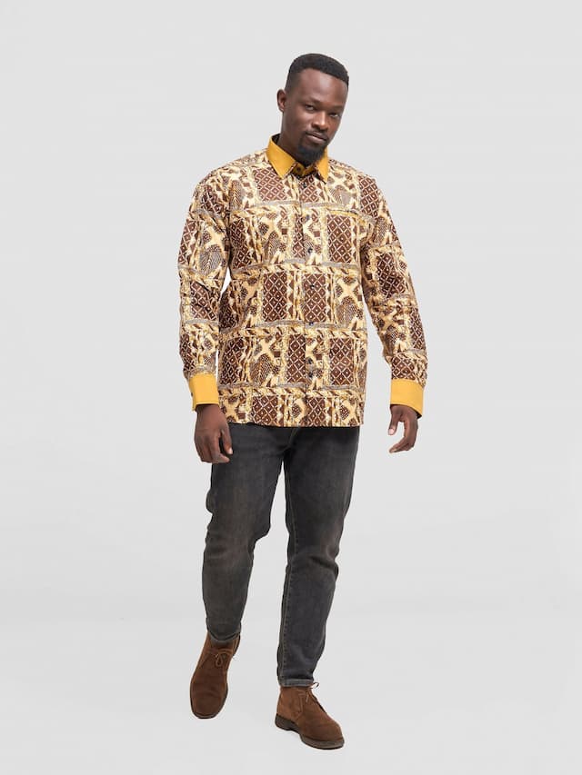 Mendilines Warm African Shirt - Brown Print