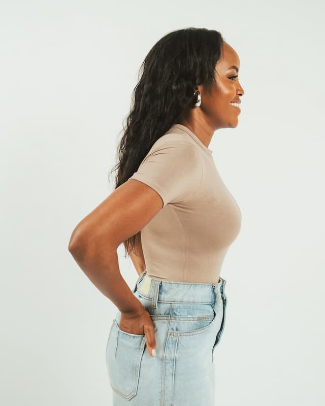 Vivo X This Is Essential  Short Sleeve Bodysuit - Taupe