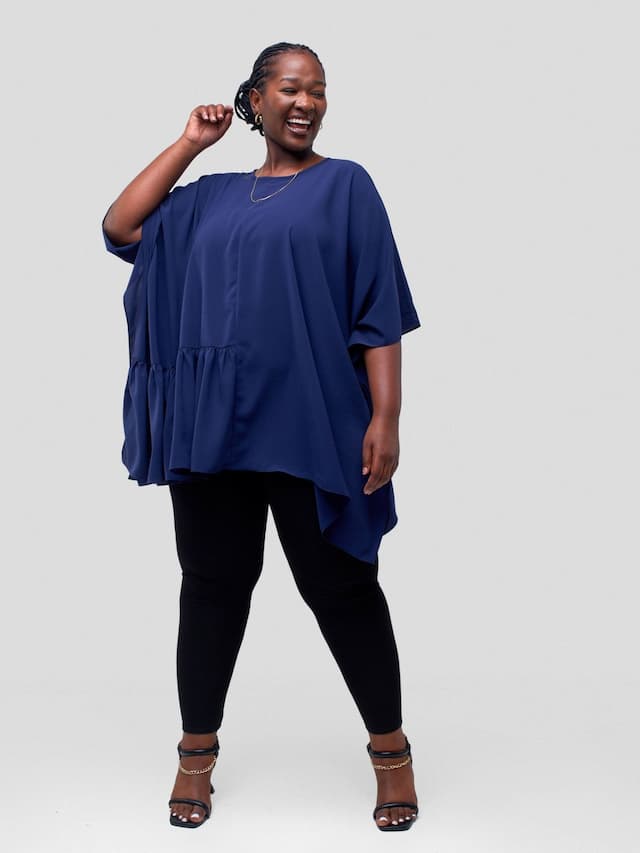 Vivo Ava Panelled Tunic Top - Navy Blue