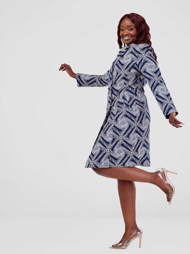Izulu Pardamat Coat/Blazer - Navy Blue Print