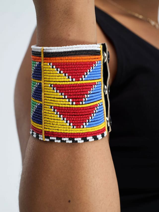 Wired Maasai Beaded Long Bangle - Multicolored
