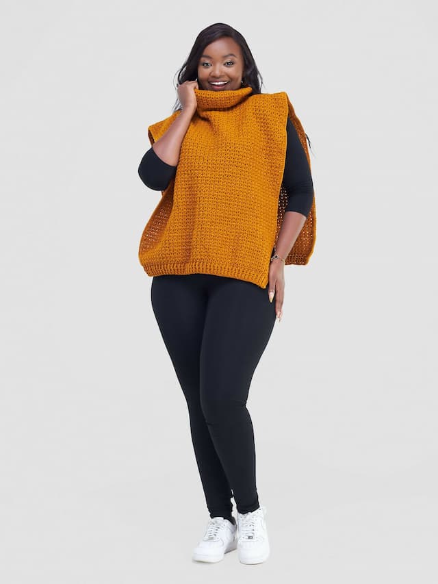 Warmth & Whimsy Crocheted Wrap Poncho - Yellow