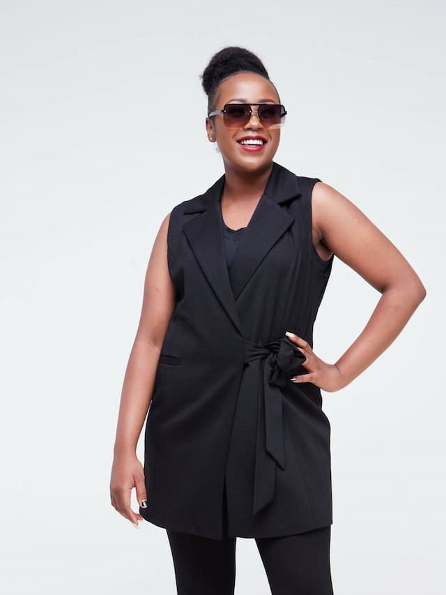 The Fashion Frenzy Sleeveless Jacket- Black