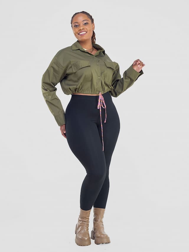 Safari Kamari Long Sleeve Drawstring Shacket - Hunters Green