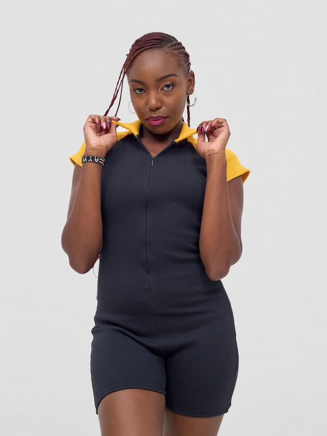 Zoya Vasha Raglan Sleeve Playsuit - Black / Yellow