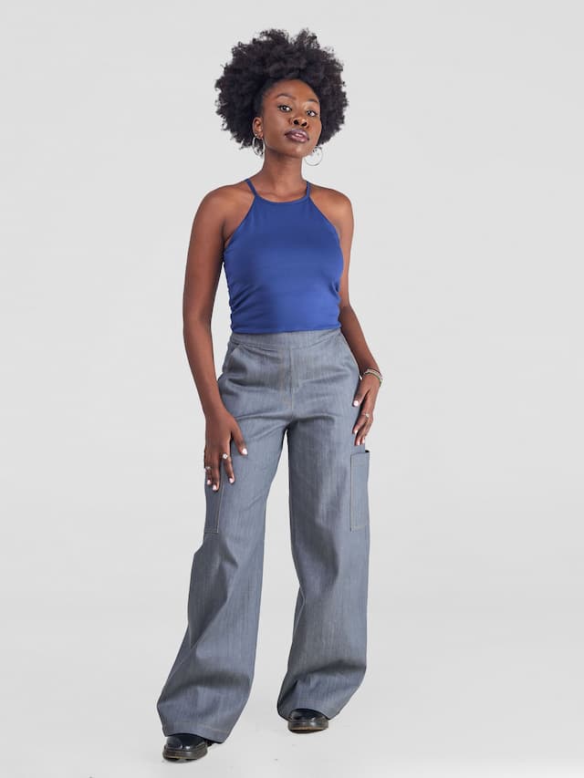 Zoya Yuni Halter Midriff Top - Navy Blue