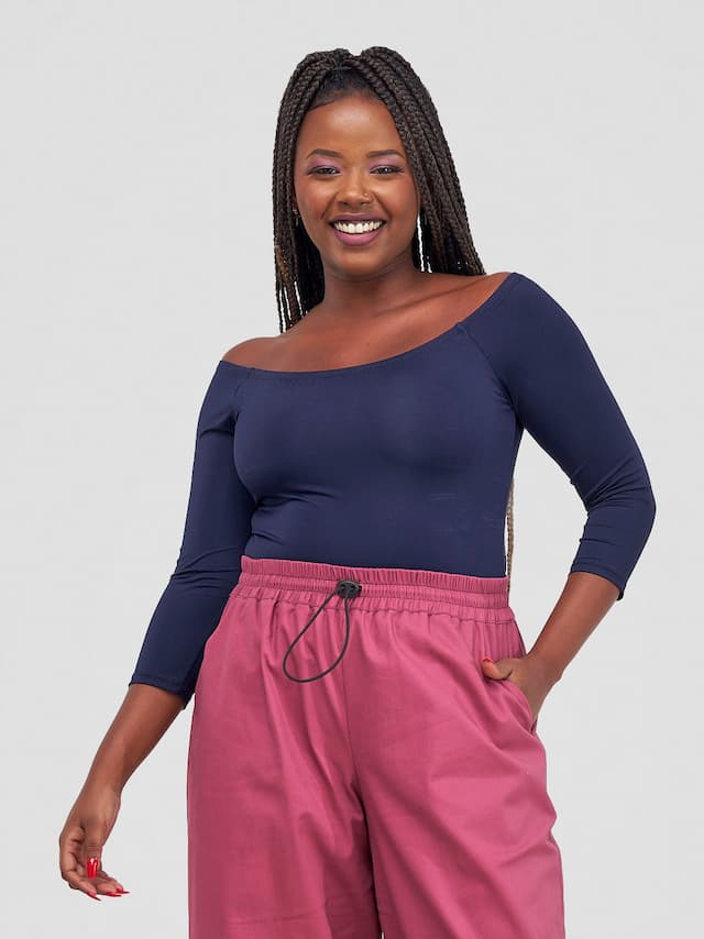 Zoya Yuni Off Shoulder Bodysuit - Navy Blue
