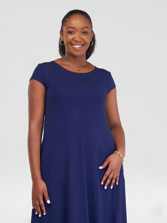 Vivo Leila Cap Sleeve Tent Maxi Dress - Navy Blue